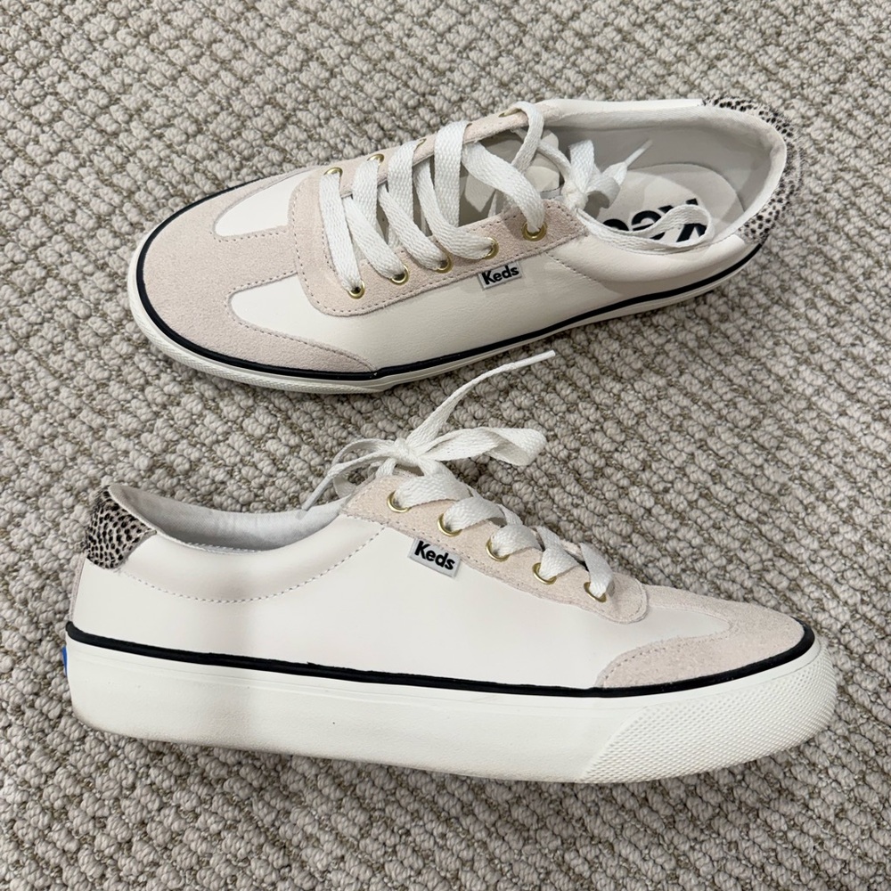 Keds Cream and White Sneakers with Patterned Detail
